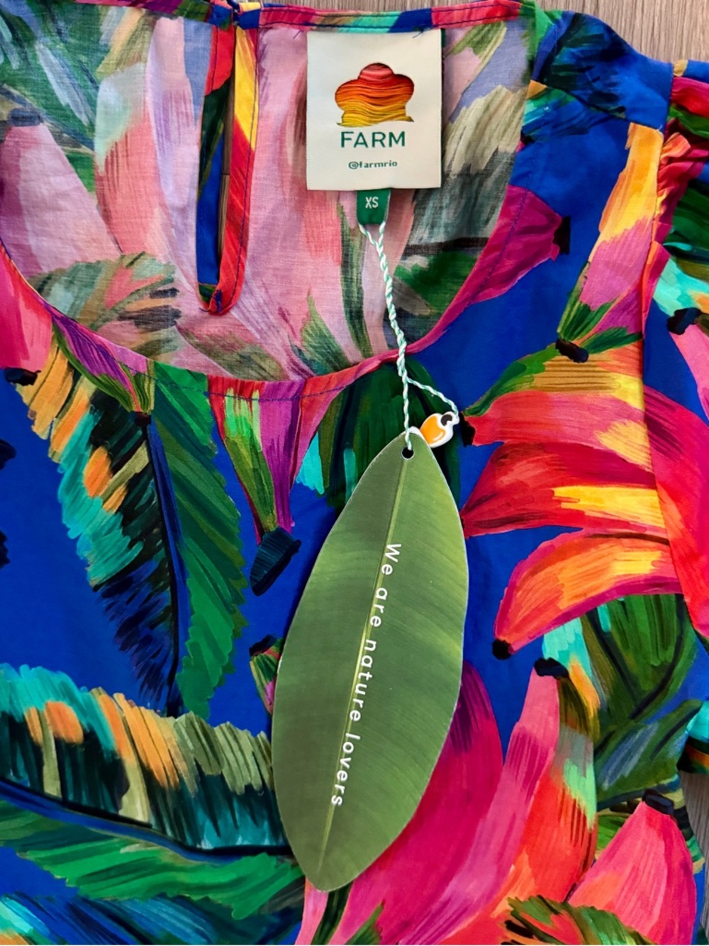 NWT Farm Rio Banana Mix Tropical Print Puff Sleeve Midi Dress - Blue Multi - Picture 9 of 11